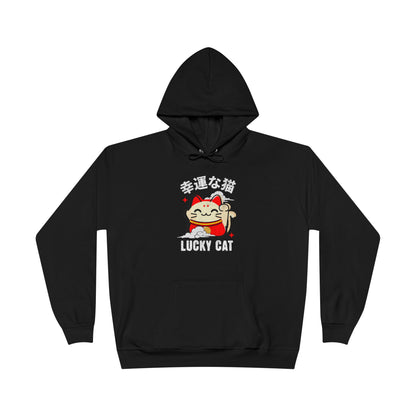 Japanese Waving Lucky Cat Maneki-Neko Black Hoodie