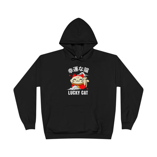 Japanese Waving Lucky Cat Maneki-Neko Black Hoodie