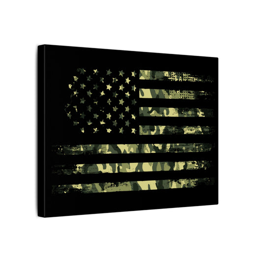 Camo American Flag Black Wall Canvas