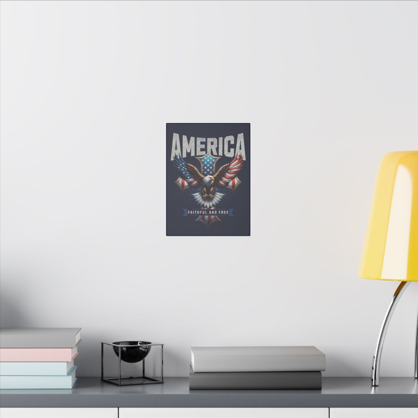 Eagle American Flag Cross Navy Wall Canvas