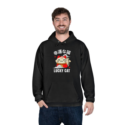 Japanese Waving Lucky Cat Maneki-Neko Black Hoodie