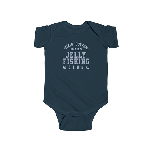 Bikini Bottom Jelly Fishing Club Navy Blue Baby Bodysuit