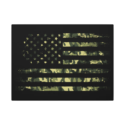 Camo American Flag Black Wall Canvas