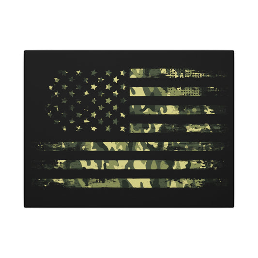 Camo American Flag Black Wall Canvas