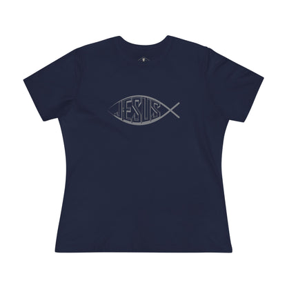 Jesus Fish Navy Womens T-Shirt