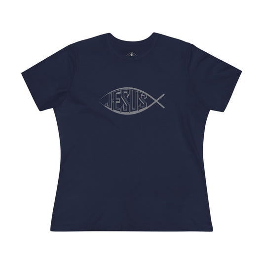 Jesus Fish Navy Womens T-Shirt