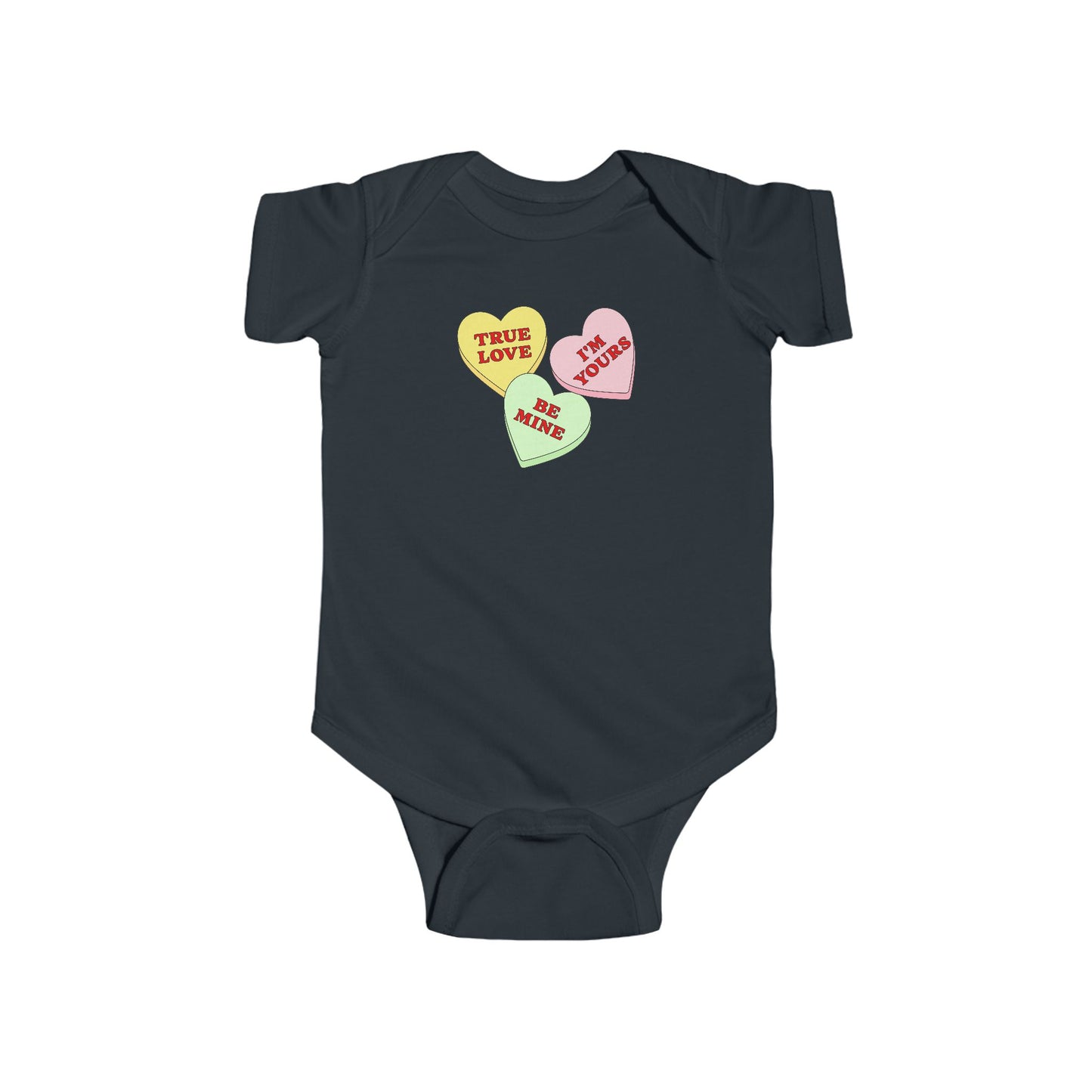 Valentine's Day Conversation Hearts Black Baby Bodysuit