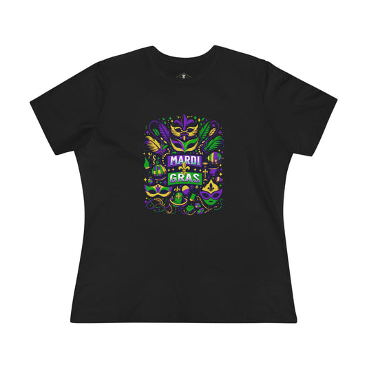 Mardi Gras Collage Black Womens T-Shirt