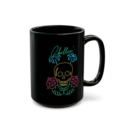 Chillin' Neon Skull  Black Mug
