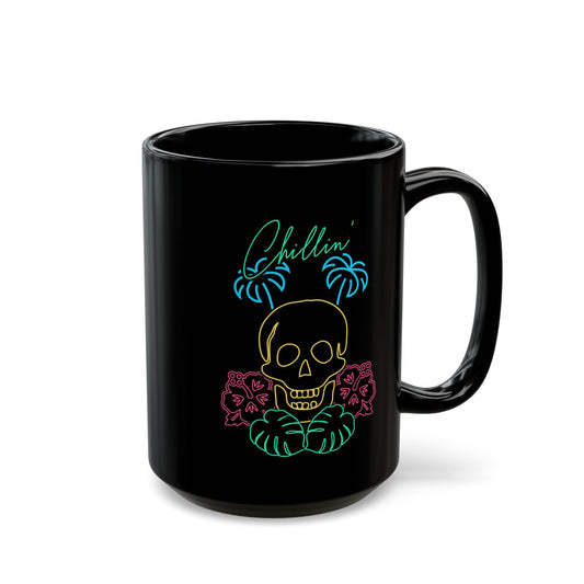 Chillin' Neon Skull  Black Mug