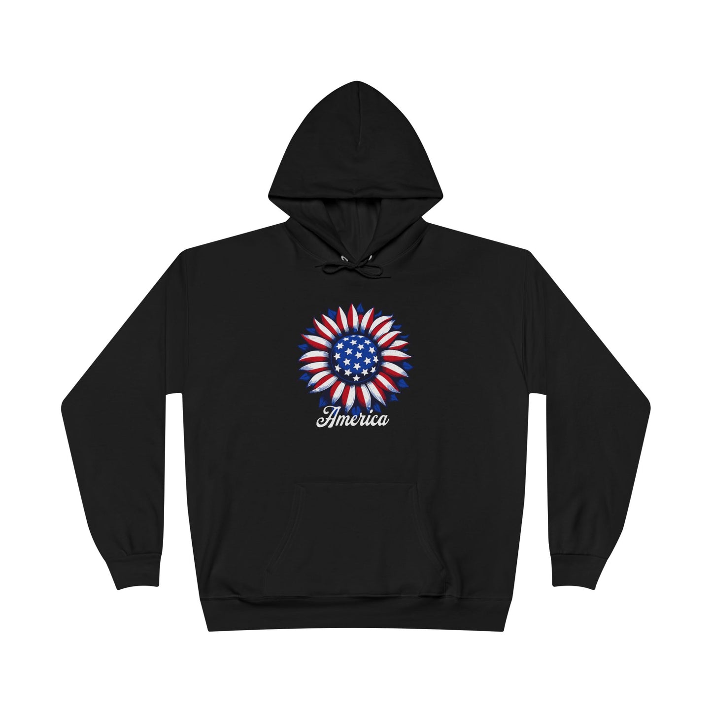 American Flag Flower Black Hoodie