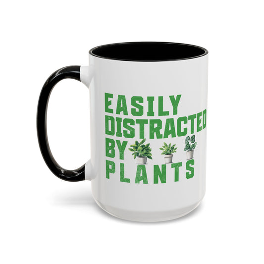 Easily Distracted By Plants Black Accent Mug