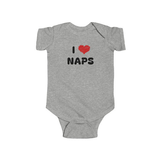 I Love Naps Grey Baby Onesie