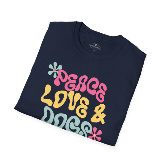 Peace Love And Dogs Navy Blue T-Shirt