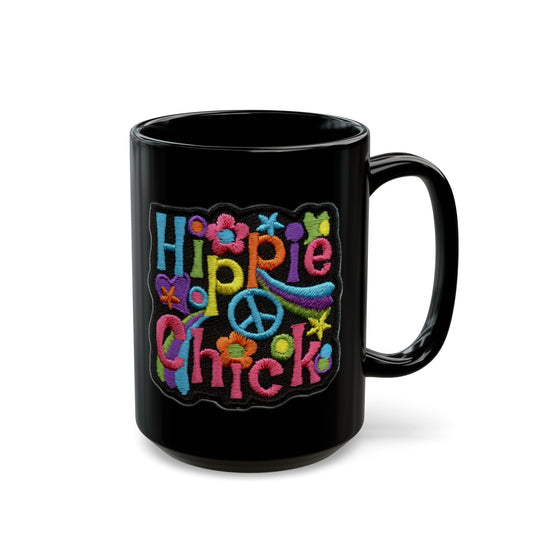 Vintage 1970's Hippie Chick Black Mug