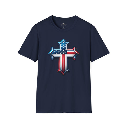 American Flag Cross Navy Blue T-Shirt