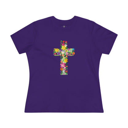 Floral Cross Purple Womens T-Shirt