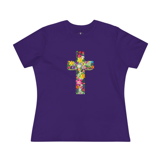 Floral Cross Purple Womens T-Shirt