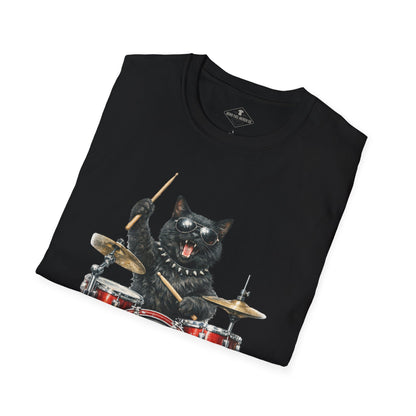 Drummer Cat Black T-Shirt