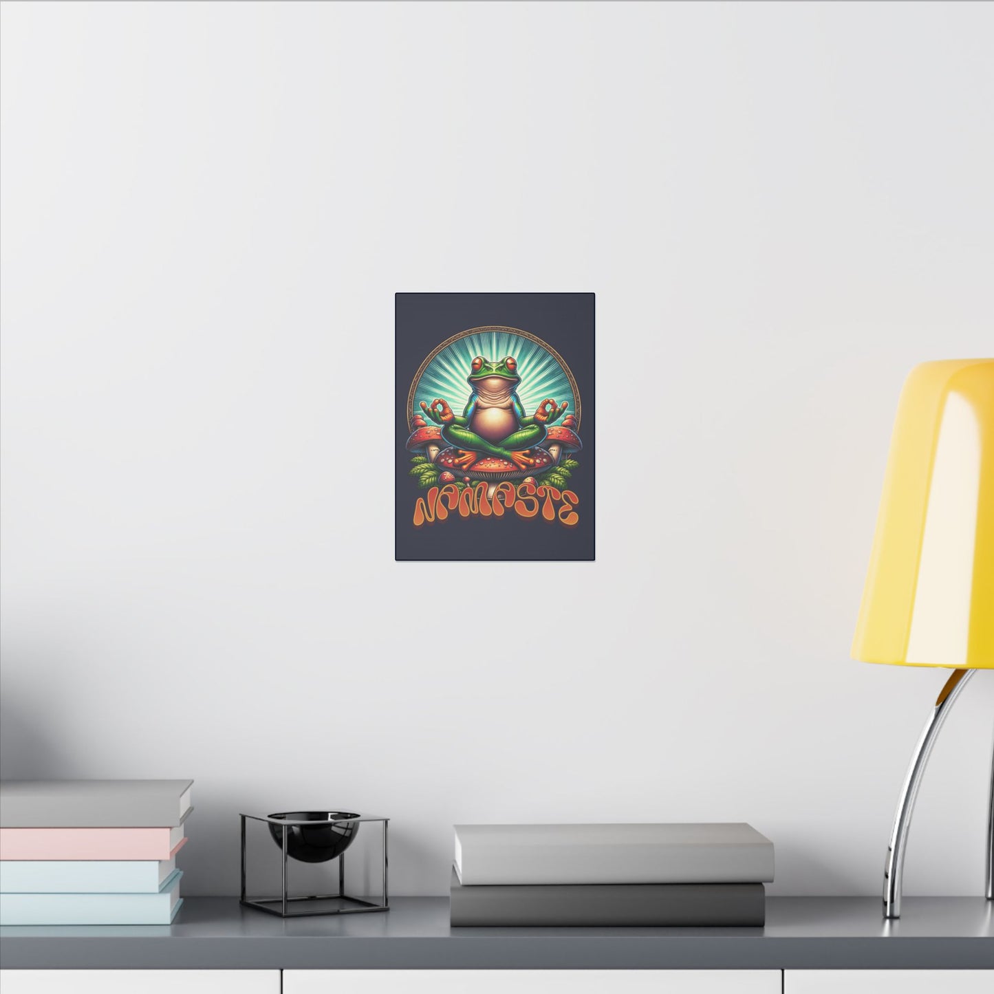 Namaste Yoga Frog Navy Wall Canvas