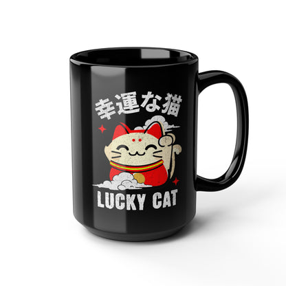 Japanese Waving Lucky Cat Maneki-Neko Black Mug