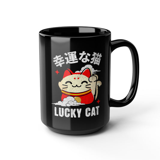 Japanese Waving Lucky Cat Maneki-Neko Black Mug