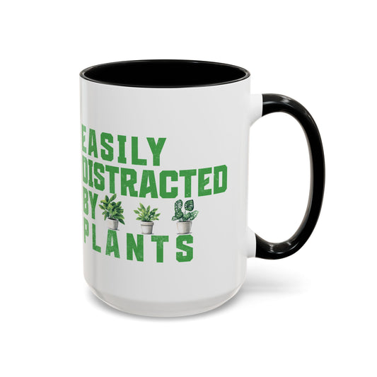 Easily Distracted By Plants Black Accent Mug