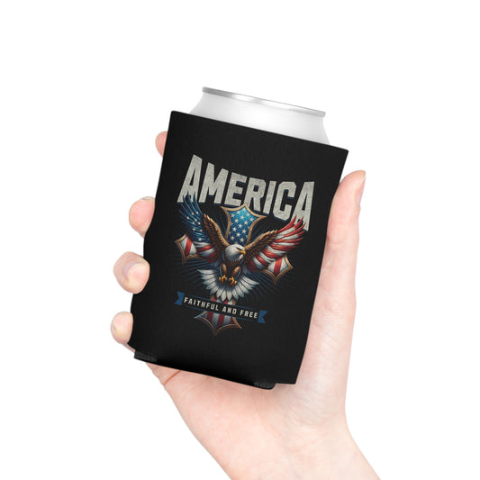 Eagle America Flag Black Koozie Can Cooler