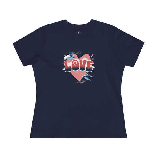 Love Heart Sparrows Navy Womens T-Shirt