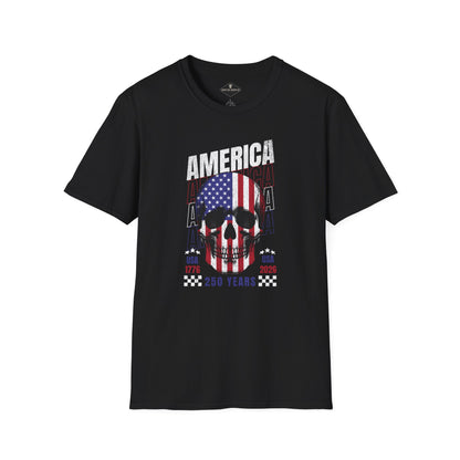 America 250 Flag Skull Black T-Shirt