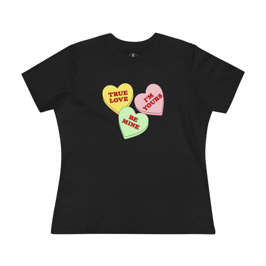 Valentine's Day Conversation Hearts Black Womens T-Shirt