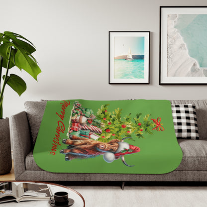 Christmas Highland Cow Sherpa Blanket