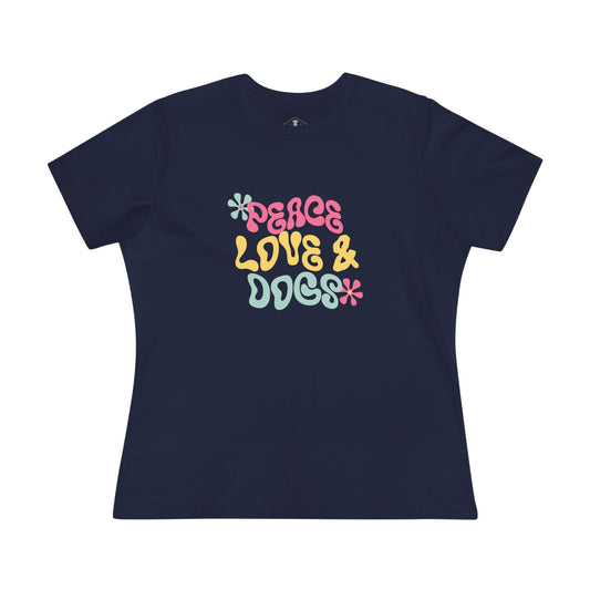 Peace Love And Dogs Navy Womens T-Shirt