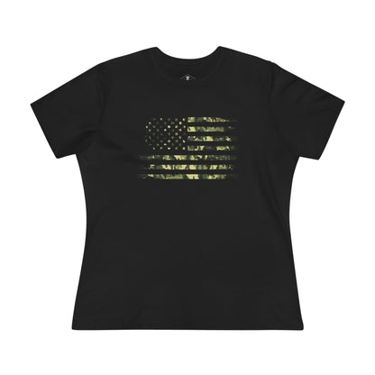 Green Camo Flag Black Womens T-Shirt