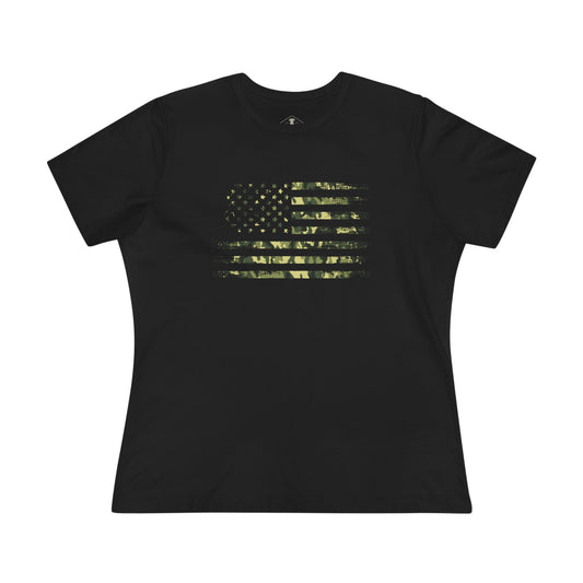 Green Camo Flag Black Womens T-Shirt
