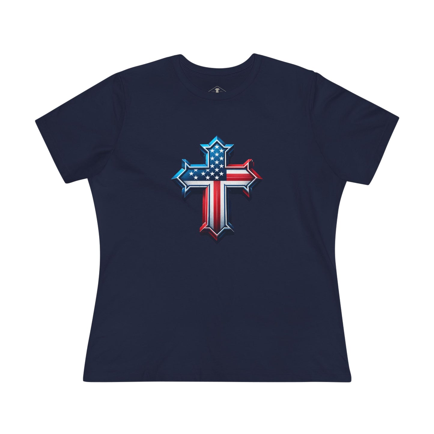 American Flag Cross Navy Womens T-Shirt