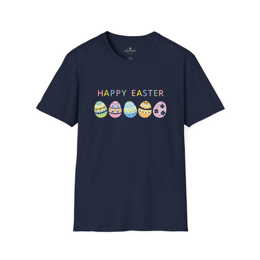 Happy Easter Eggs Navy Blue T-Shirt