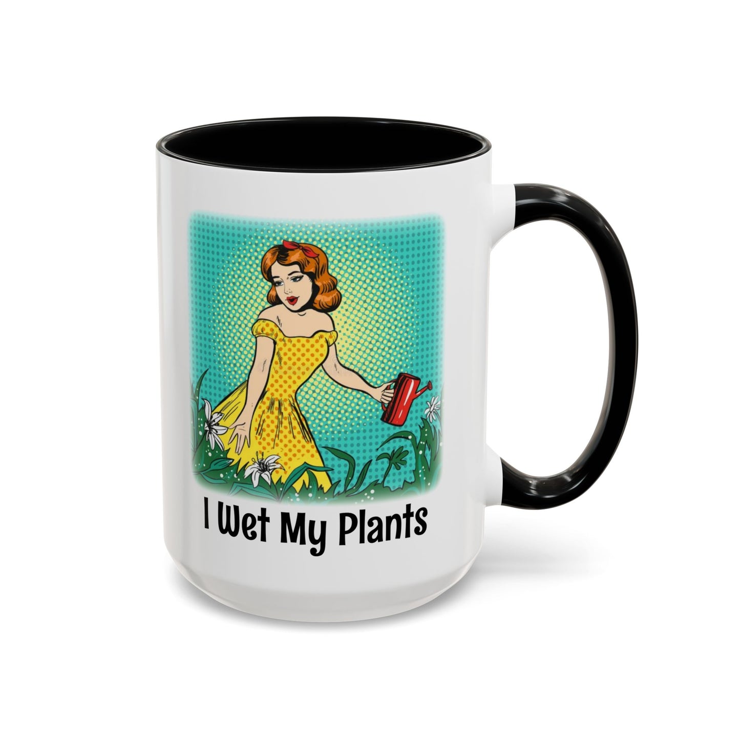 I Wet My Plants Black Accent Mug