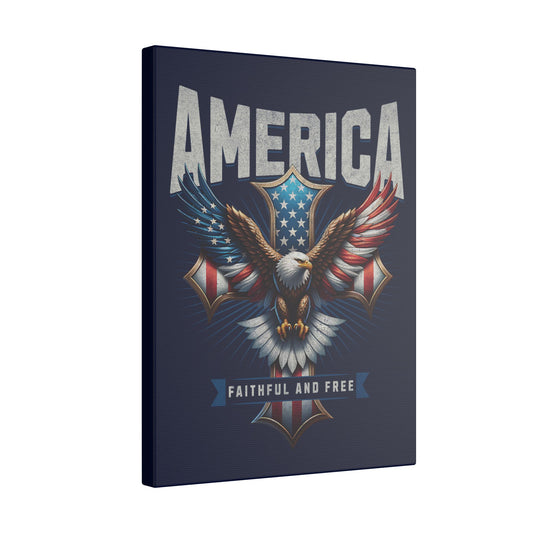 Eagle American Flag Cross Navy Wall Canvas