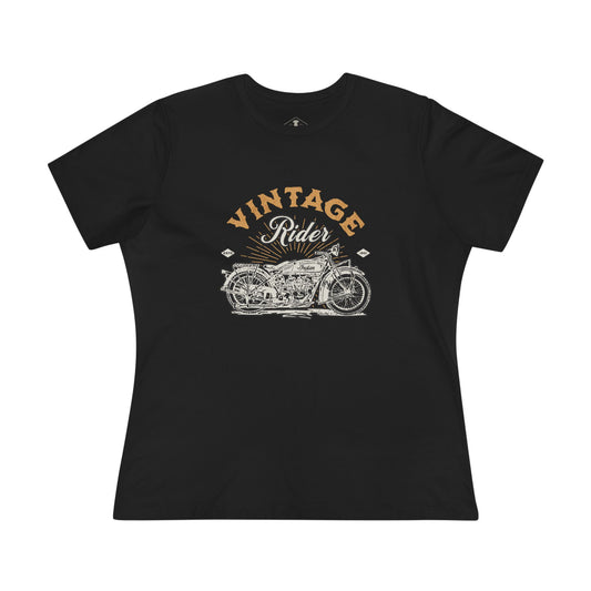 Vintage Rider Motorcycle Black Womens T-Shirt