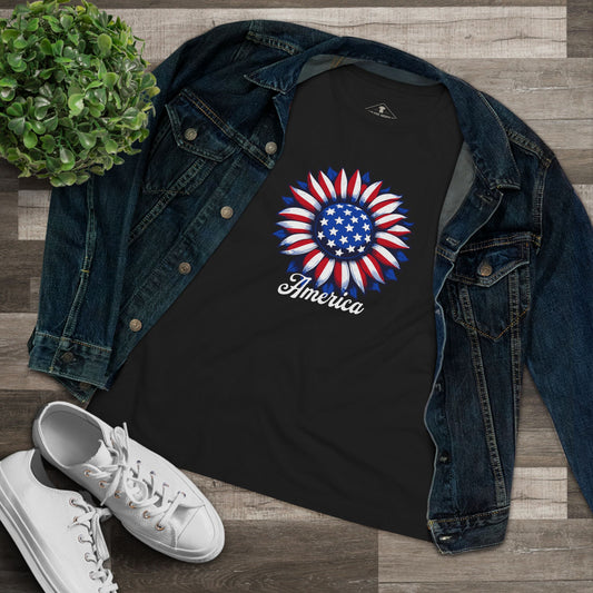 American Flag Flower Black Womens T-Shirt