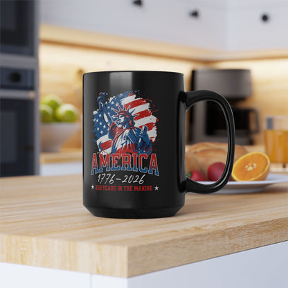 America 250 Years Liberty Flag Black Mug