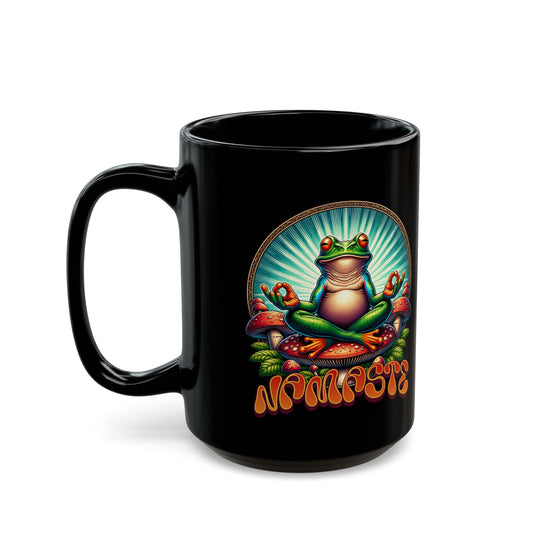 Namaste Yoga Frog Black Mug