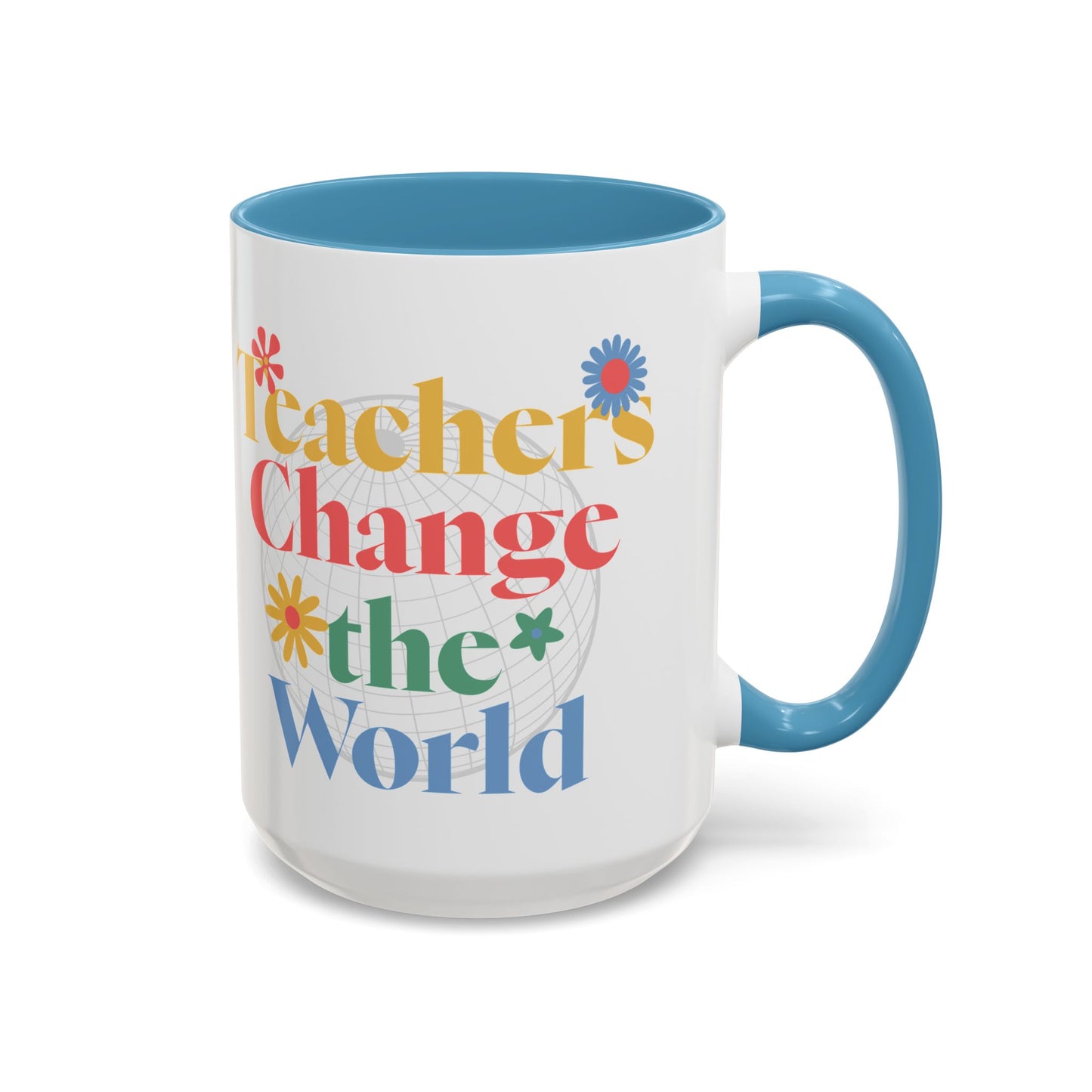 Teachers Change The World Light Blue Accent Mug