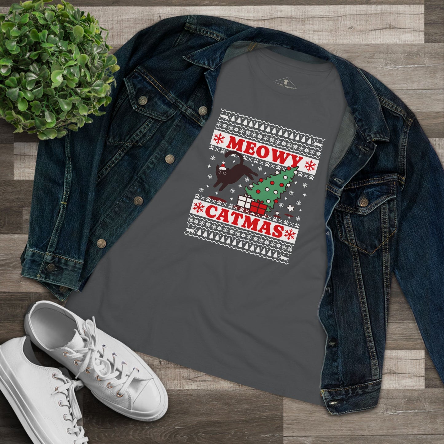 Meowy Catmas Christmas Grey Womens T-Shirt