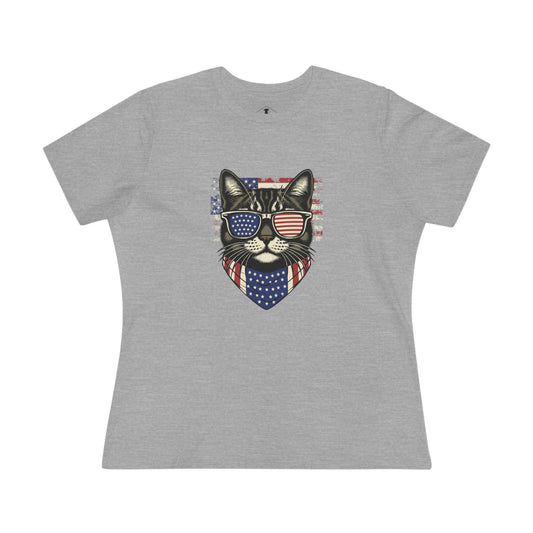 American Flag Cat Grey Womens T-Shirt