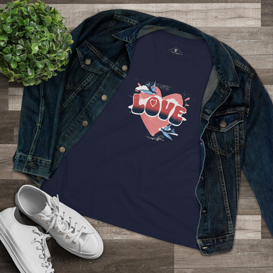 Love Heart Sparrows Navy Womens T-Shirt