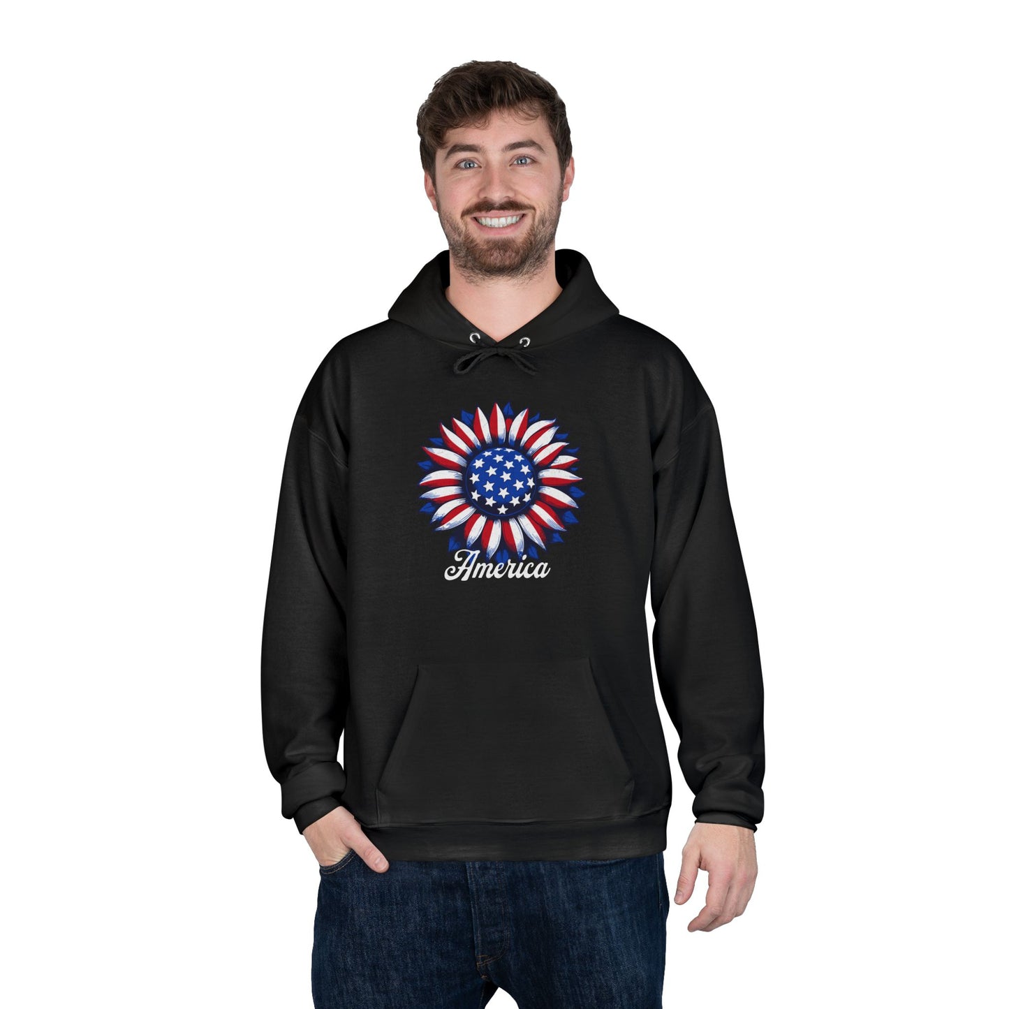American Flag Flower Black Hoodie