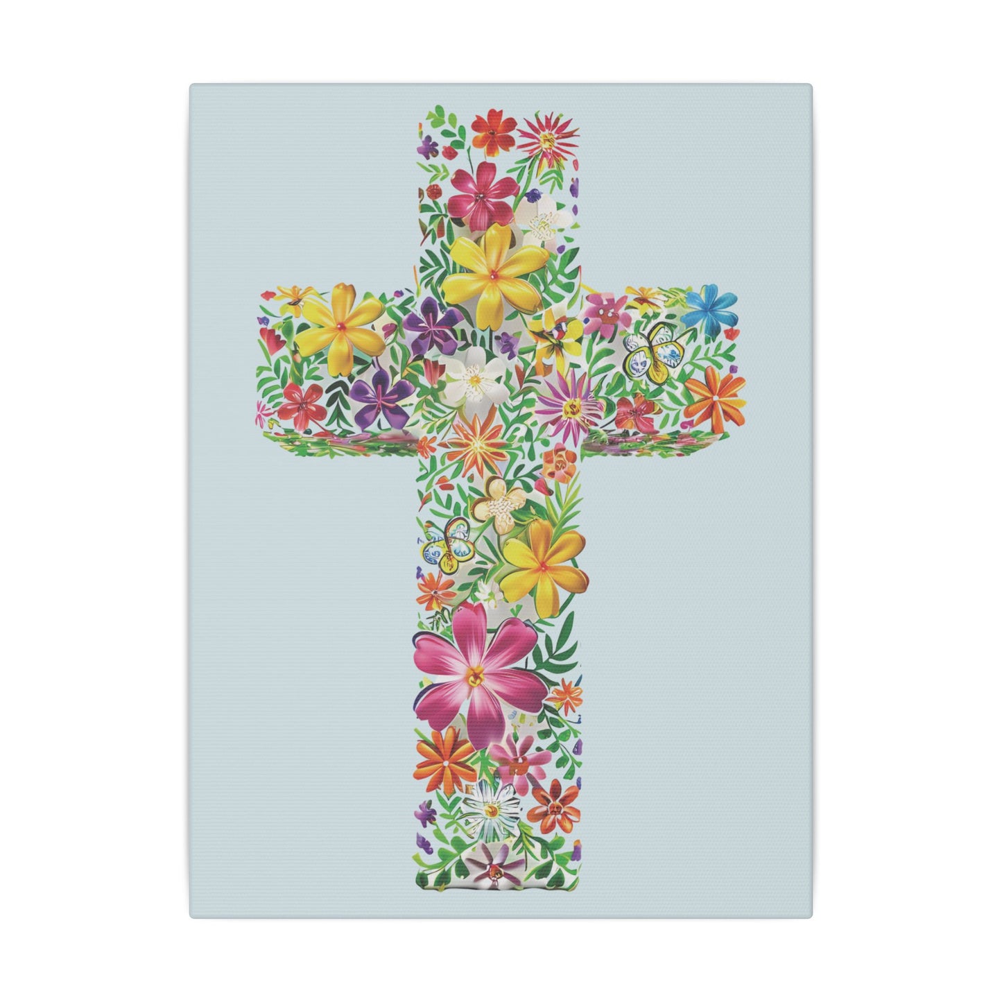 Floral Cross Light Blue Wall Canvas