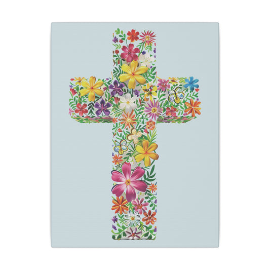 Floral Cross Light Blue Wall Canvas